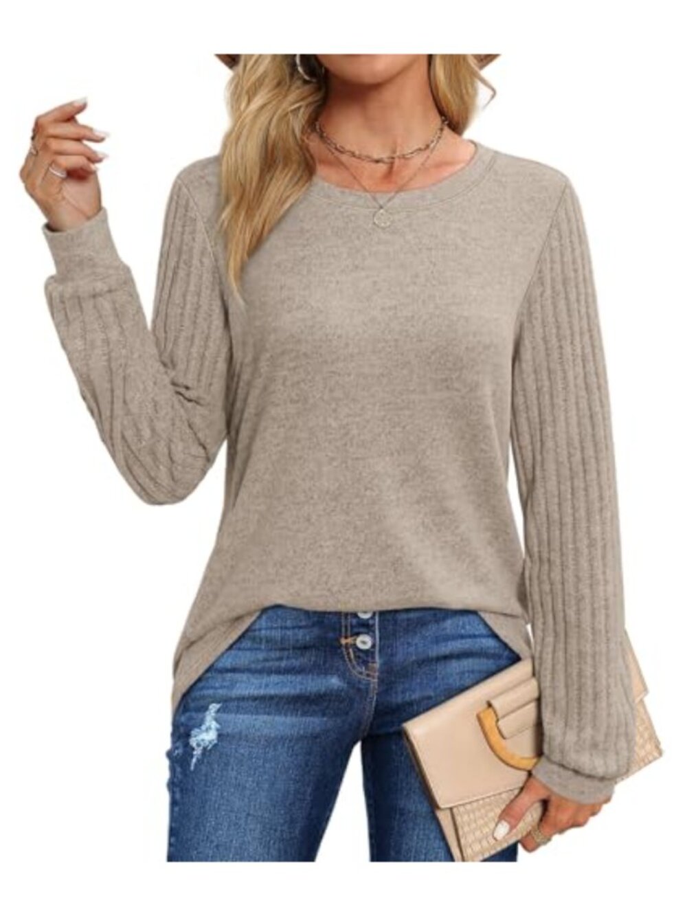 Women Long Sleeve Tunic Top Crewneck Business Casual Loose Fit Pullover